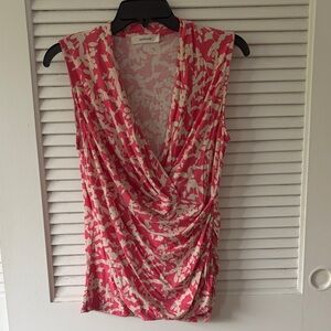 Coral and cream sleeveless stretchy wrap  top